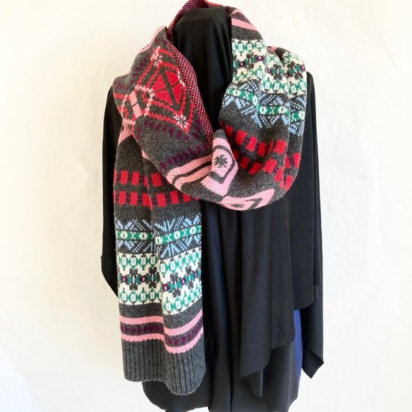 J Crew Multicolor Colorful Fair Isle Lambs Wool Cashmere Blend Scarf Extra Long - Picture 3 of 16